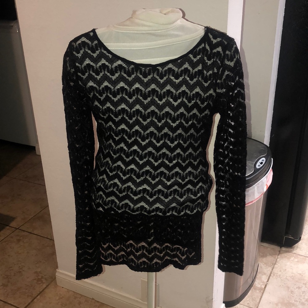 Forever 21 Sheer Lace Black Top - medium size